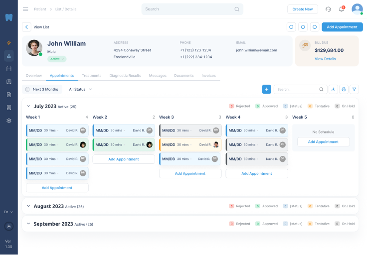 Dental healthcare platform UI — medical SaaS dashboard UI